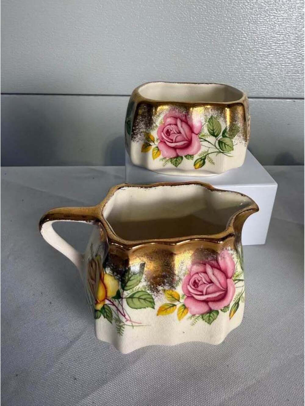 Sandland Ware Lancaster & Sandland Ltd Golden Rose Creamer and Sugar Bowl Set